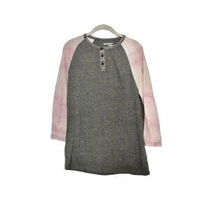 Unisex Old Navy Gray Pink Custom Bleach Dye Baseball 3/4 Sleeve T-shirt Size M